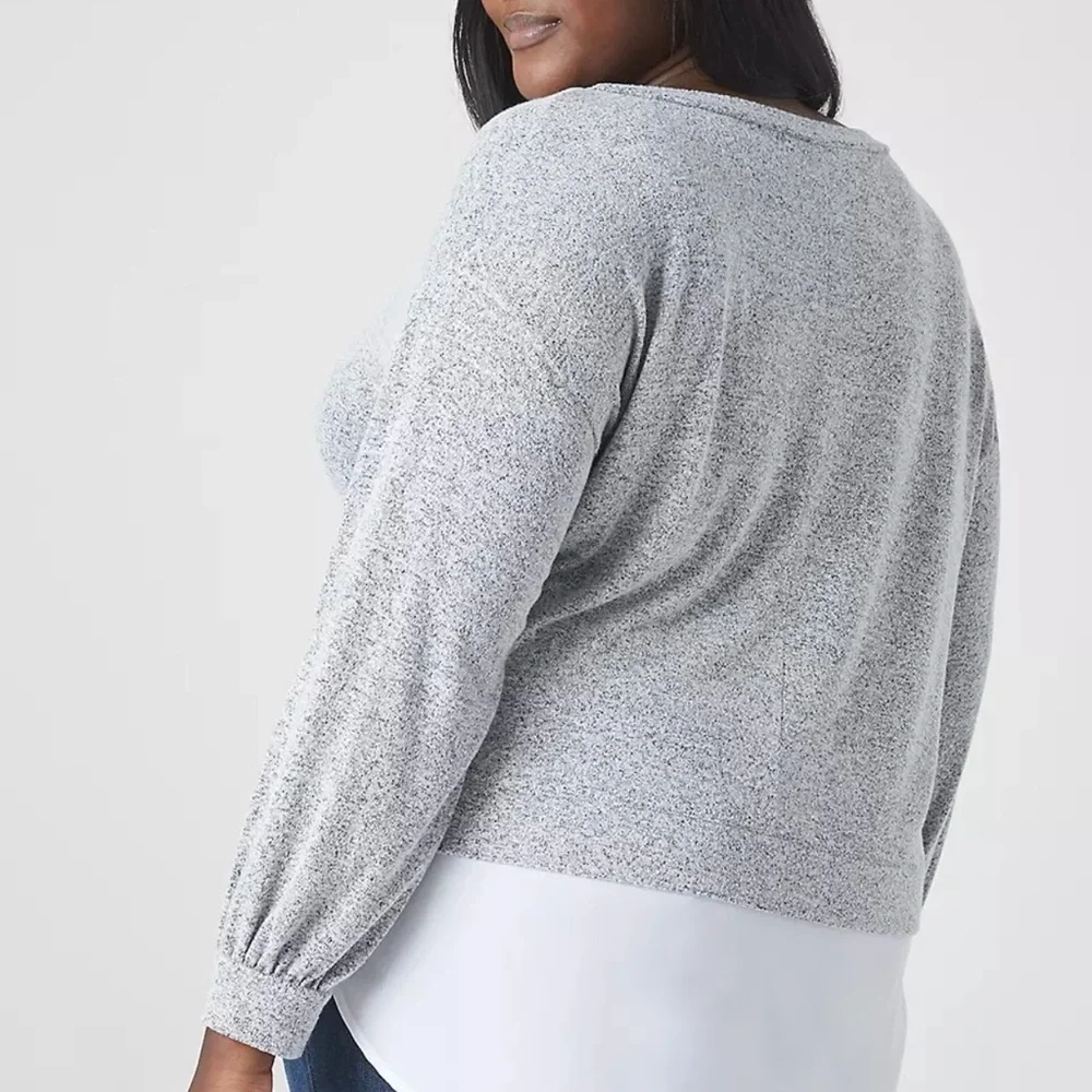 Lane Bryant Classic Long-Sleeve Top with Shirttail Hem Heather Grey 18/20 - Picture 1 of 9